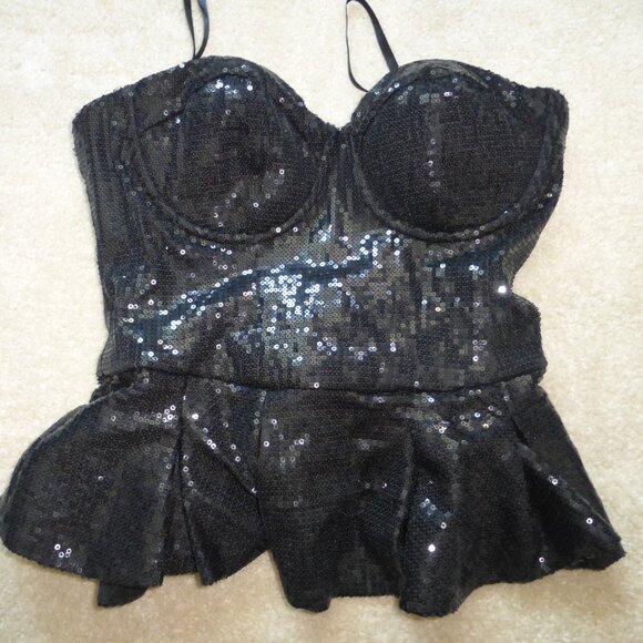 BEBE black shiny sequins peplum tube top - Picture 1 of 8